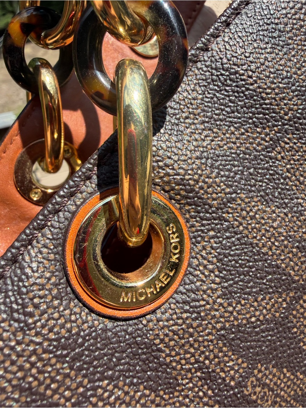 Michael Kors Cynthia MK signature Logo Satchel Brown Handbag - Picture 8 of 12